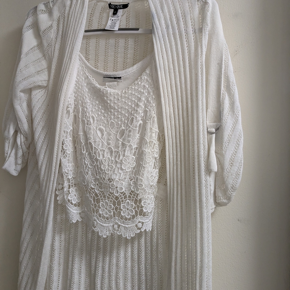 White Lace and Knit Cardigan Set